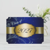 ブルーとゴールドの2027卒業式 招待状 (スタンド正面)