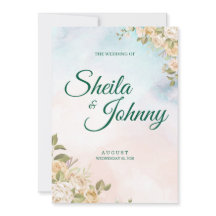 ブルーとサーモン パステル エレガンス ウェディング 招待状