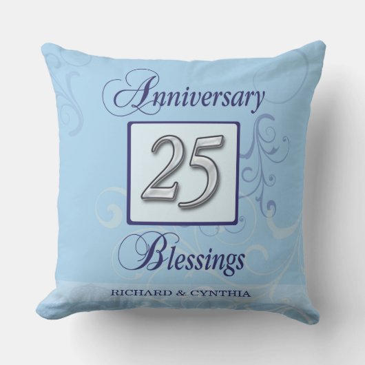 ブルーとシルバーで25周年記念を祝おう クッション (正面)
