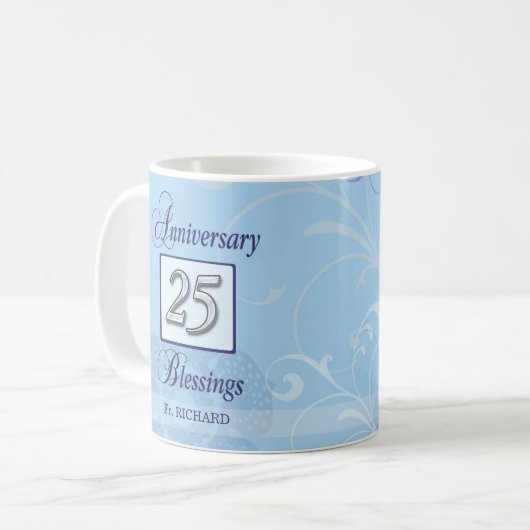 ブルーとシルバーで25周年記念を祝おう コーヒーマグカップ (正面左)