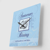 ブルーとシルバーで25周年記念を祝おう スクエア壁時計 (傾斜)