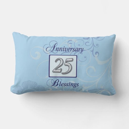 ブルーとシルバーで25周年記念を祝おう ランバークッション (正面)