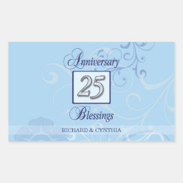 ブルーとシルバーで25周年記念を祝おう 長方形シール