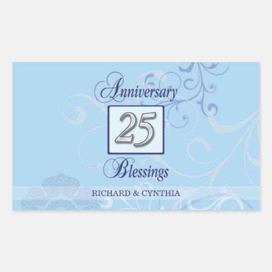ブルーとシルバーで25周年記念を祝おう 長方形シール (正面)