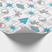 ブルーとシルバーのクリスマスオーナメント包装紙 ラッピングペーパー (角)