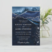 ブルーとシルバーのグリッターアゲートの結婚式 招待状 (スタンド正面)