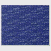 ブルーとシルバーのネームパーソナライズされたラッピング紙 ラッピングペーパー (フラット)