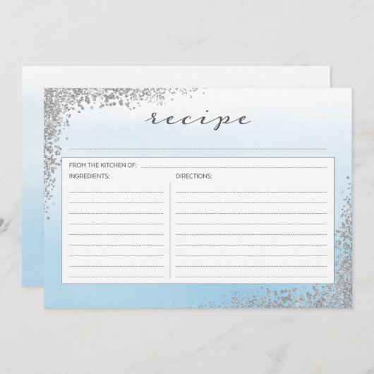 ブルーとシルバーのレシピカード 招待状 (正面/裏面)