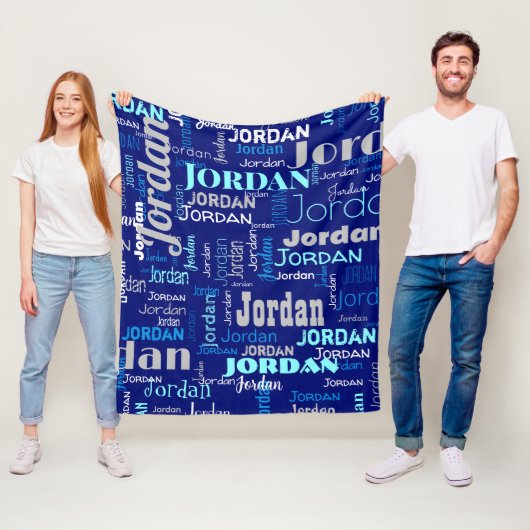 ブルーとシルバーの名前の繰り返モダンし フリースブランケット (インサイチュ)