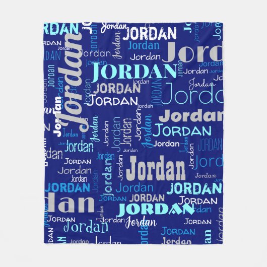 ブルーとシルバーの名前の繰り返モダンし フリースブランケット (正面)