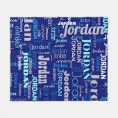 ブルーとシルバーの名前の繰り返モダンし フリースブランケット (正面(横))