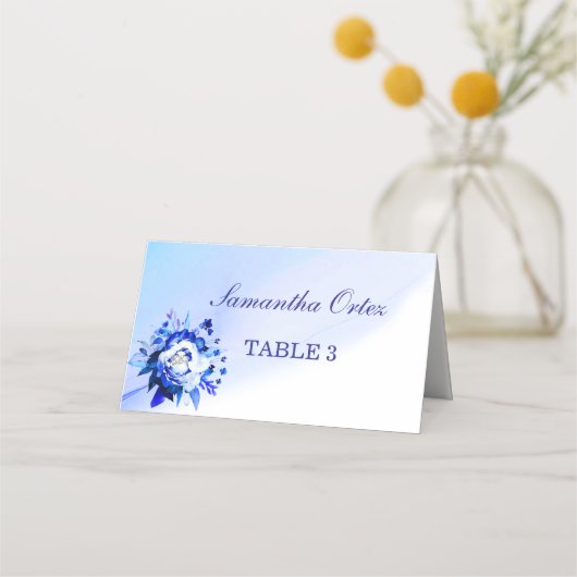 ブルーとシルバーの結婚式ゲストカード プレイスカード (正面)