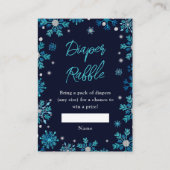 ブルーとシルバーの雪の結晶の冬おむつラッフル エンクロージャーカード (正面)