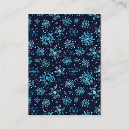 ブルーとシルバーの雪の結晶の冬のディスプレイシャワー エンクロージャーカード (裏面)