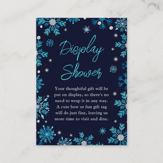 ブルーとシルバーの雪の結晶の冬のディスプレイシャワー エンクロージャーカード (正面)