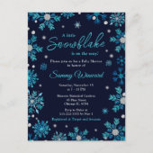 ブルーとシルバーの雪の結晶の冬のベビーシャワー ポストカード (正面)