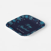 ブルーとシルバーの雪の結晶クリスマスパーティー ペーパープレート (傾斜あり)