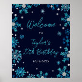 ブルーとシルバーの雪の結晶バースデーパーティーへようこそ ポスター (正面)