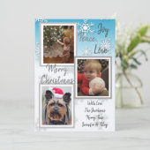 ブルーとシルバーの雪片ファミリー写真クリスマス 招待状 (スタンド正面)