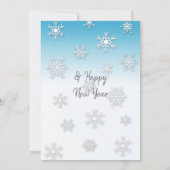 ブルーとシルバーの雪片ファミリー写真クリスマス 招待状 (裏面)