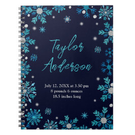 ブルーとシルバーの雪片ベビー誕生統計 ノートブック