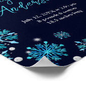 ブルーとシルバーの雪片ベビー誕生統計 ポスター (角)