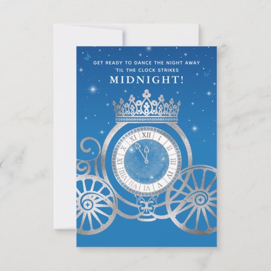 ブルーとシルバーの靴のシンデレラ スウィート16の誕生日 セーブザデート (裏面)