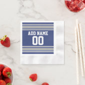 ブルーとシルバージャージのストライプ名前をカスタムする番号 縁ありカクテルナプキン (インサイチュ)