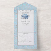 ブルーとシルバーヒョウ柄の水色の花 オールインワン招待状 (内側)