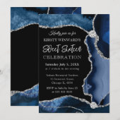 ブルーとシルバーフェイクグリッターアガテスウィート16 招待状 (正面/裏面)