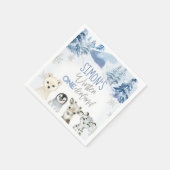 ブルーとシルバー北極冬のオーネダーランド誕生日 スタンダードカクテルナプキン (角)