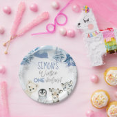 ブルーとシルバー北極冬のオーネダーランド誕生日 ペーパープレート (パーティー)