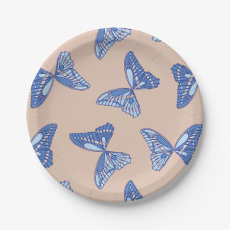 ブルーとタン コテージコア バタフライ ペーパープレート