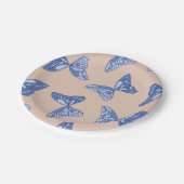 ブルーとタン コテージコア バタフライ ペーパープレート (アングル)