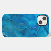 ブルーとターコイズのマーブルアゲート抽象画   iPhoneケース (裏面横)