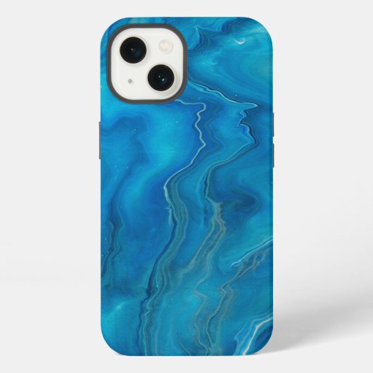 ブルーとターコイズのマーブルアゲート抽象画   iPhoneケース (裏面)