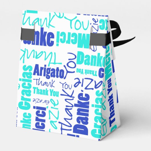 ブルーとターコイズの多言語コラージュ 感謝を表す フェイバーボックス (裏面サイド)