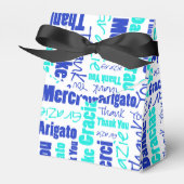 ブルーとターコイズの多言語コラージュ 感謝を表す フェイバーボックス (正面サイド)