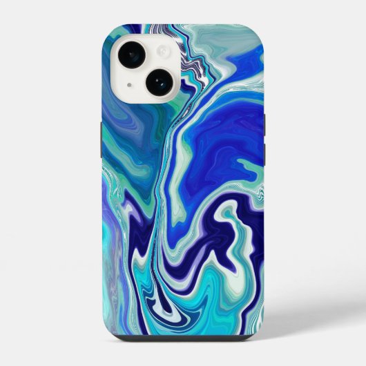 ブルーとターコイズの大理石ウェーブ iPhoneケース (裏面)
