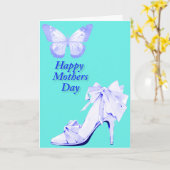 ブルーとターコイズの蝶と靴 カード (黄色い花)