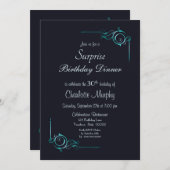 ブルーとターコイズサプライズ30th誕生日ディナー 招待状 (正面/裏面)