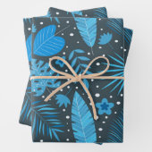 ブルーとターコイズトロピカルパームモンステラ離れズ ラッピングペーパーシート (インサイチュ)