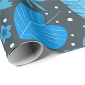 ブルーとターコイズトロピカルパームモンステラ離れズ ラッピングペーパー (ロールコーナー)