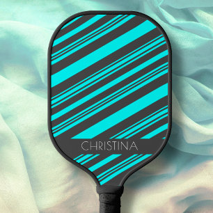 ブルーとチャコールグレーストライプのモダン名前をカスタムする ピックルボールラケット