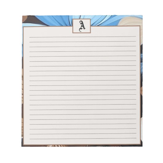 ブルーとチョコレートのフローラ- パーソナライズされた Monogram ノートパッド (正面)