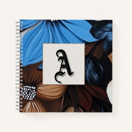 ブルーとチョコレートのフローラ- パーソナライズされた Monogram ノートブック