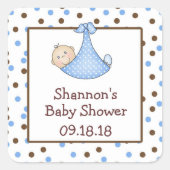 ブルーとチョコレートブラウンベビーシャワーのお気に入り スクエアシール (正面)