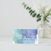 ブルーとティール（緑がかった色）の水彩洗芸術的浄 名刺 (スタンド正面)