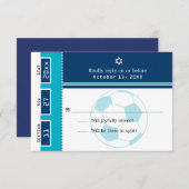 ブルーとティール(緑がかった色)バー(ユダヤ教の)バル・ミツバーサッカーチケットRSVP 出欠カード (正面/裏面)