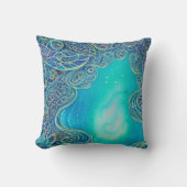 ブルーとティール（緑がかった色）抽象芸術アート クッション (正面)